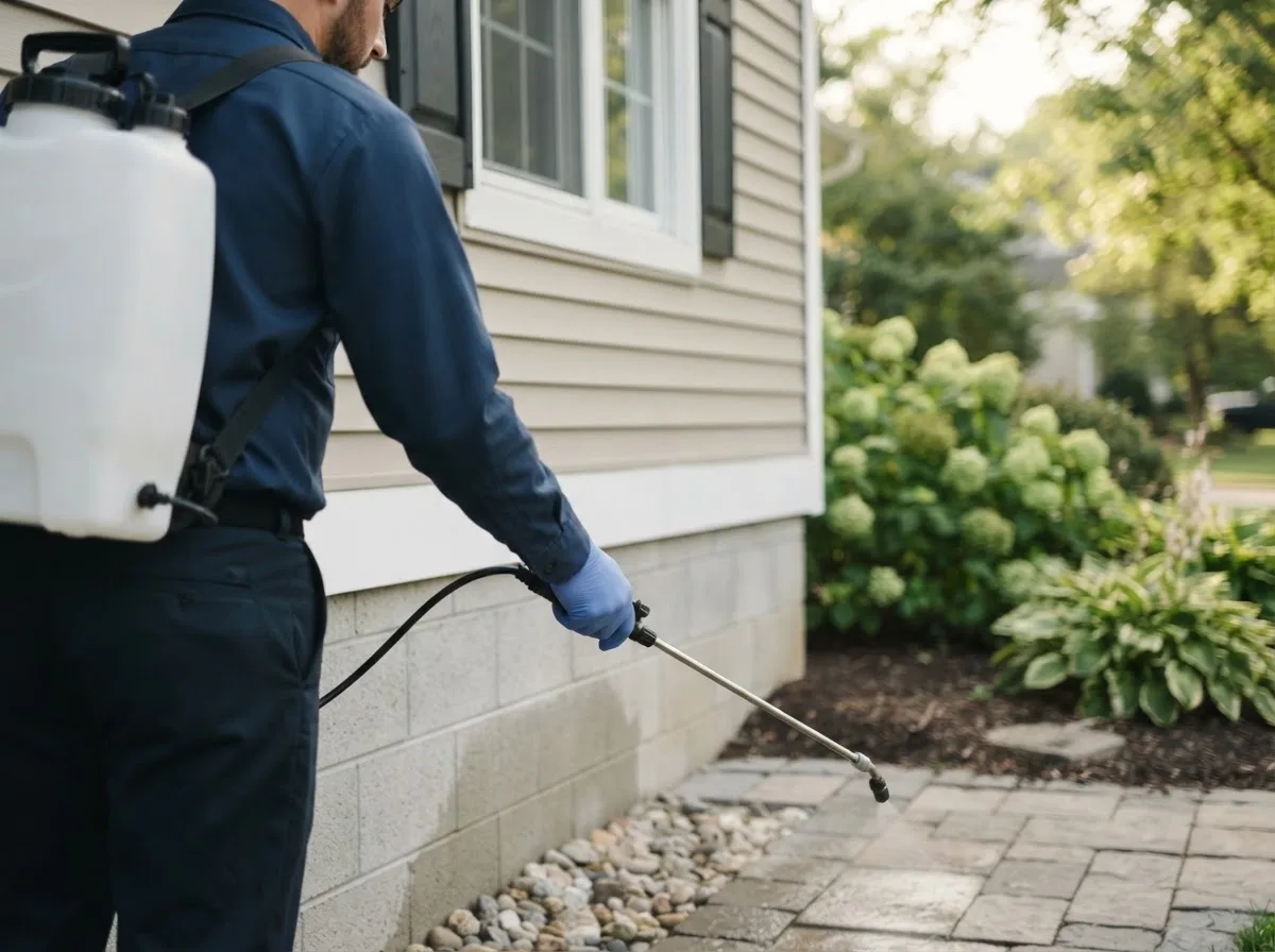 Pest control technician inspecting a home in Arnett, WV